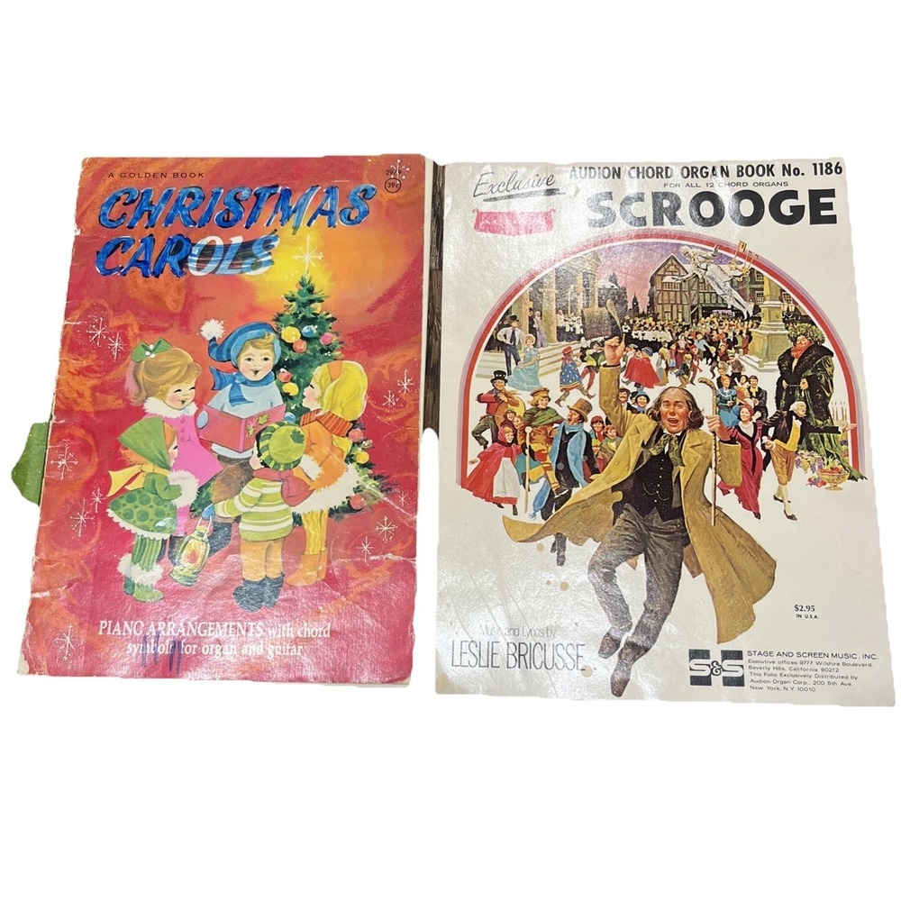 Vtg Holiday Piano Music Books Scrooge Stage & Golden Book Christmas Carols 1942